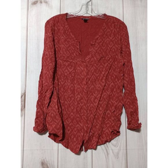 Eddie Bauer Shirt Ladies Large Burnt Orange VNeck Long Sleeve Light Weight - Picture 1 of 8